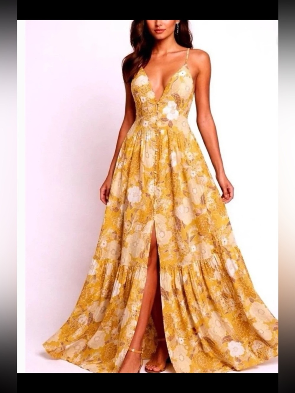 Abercrombie & Fitch Button-Through Yellow Floral Maxi Dress Size Large - Picture 4 of 12